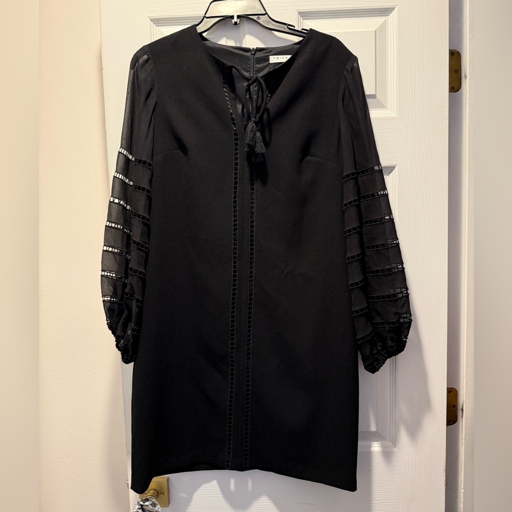 Trina Turk Black Mini Dress with Sheer Sleeves